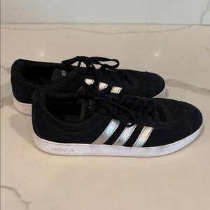 Adidas Black Shoes with Metallic Silver Accents size 8.5